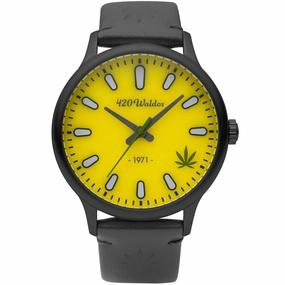 420Waldos Men's Watch - Bud Quartz Steel Case Yellow Dial Grey Leather Strap | W1012