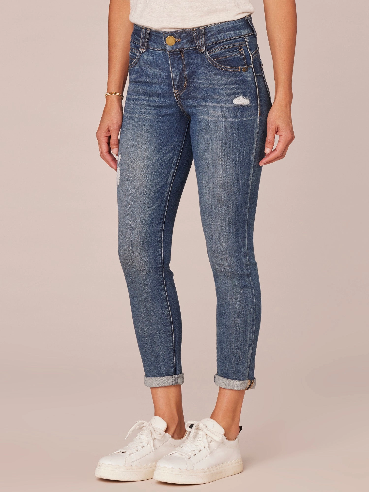 "Ab"solution® Distressed Blue Ankle Skimmer