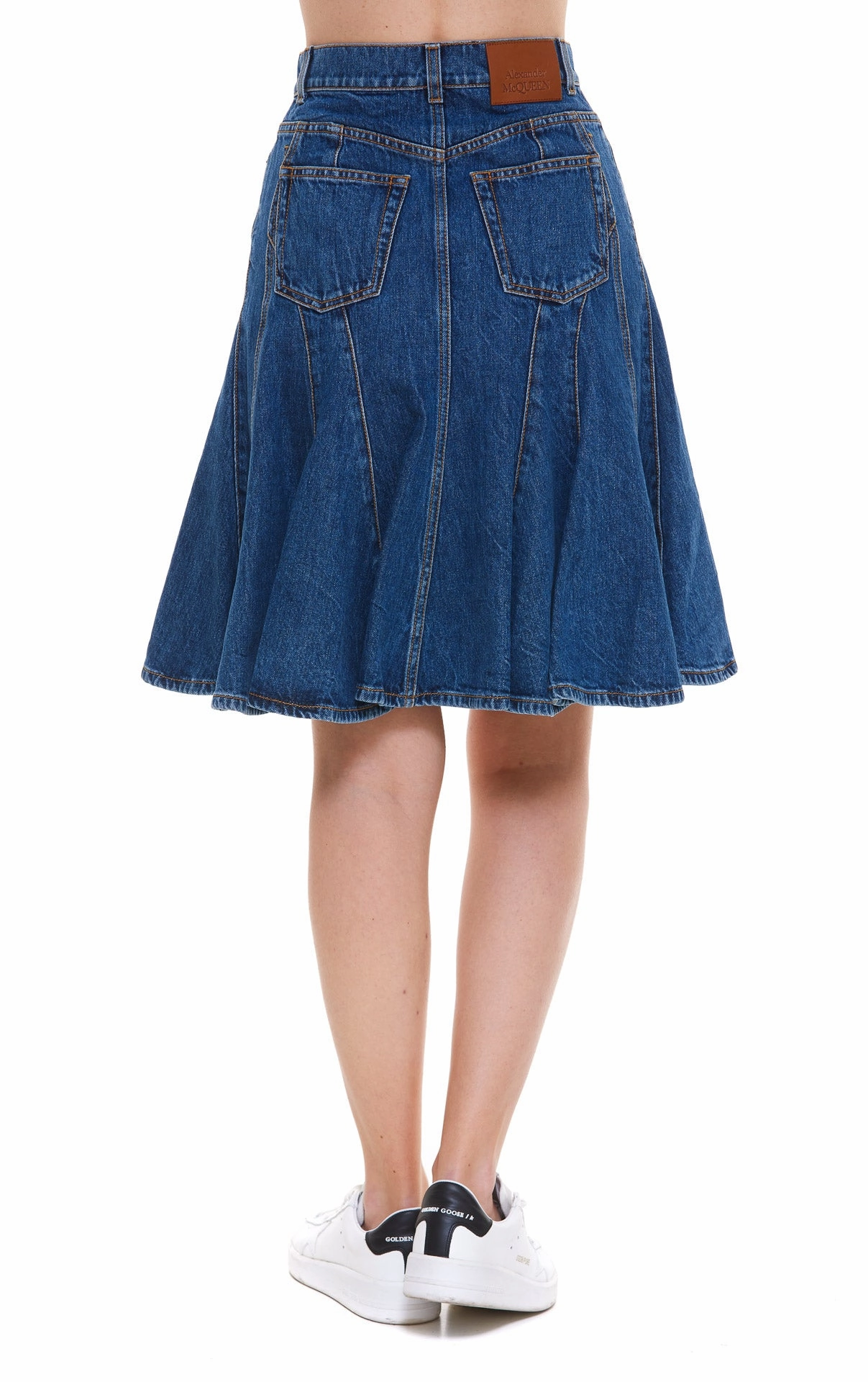 Alexander McQueen Asymmetric Pleated Denim Skirt