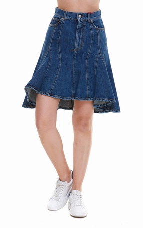 Alexander McQueen Asymmetric Pleated Denim Skirt