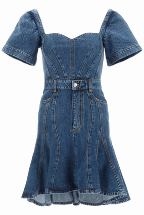 Alexander McQueen Fluted Denim Mini Dress