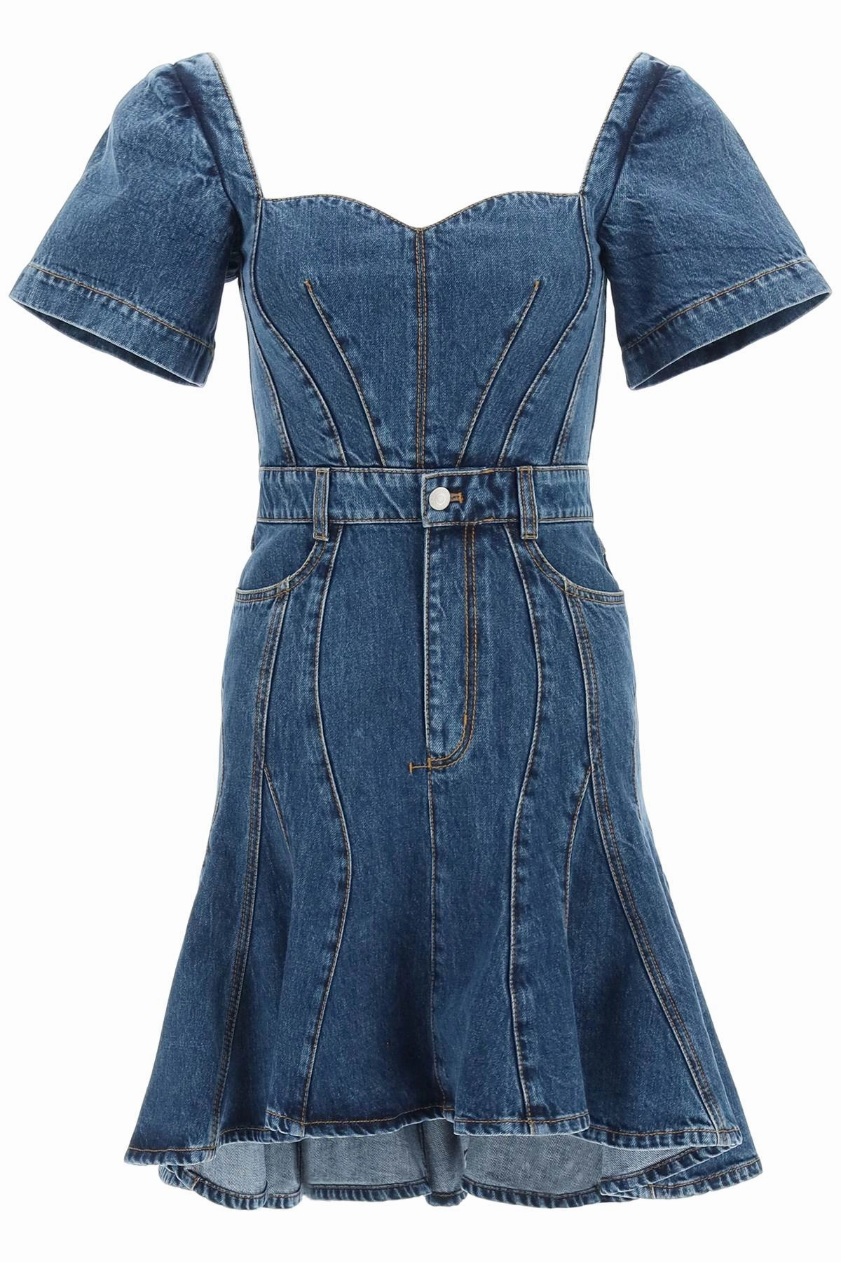 Alexander McQueen Fluted Denim Mini Dress
