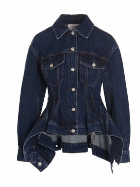 Alexander McQueen Peplum Ruffled Denim Jacket