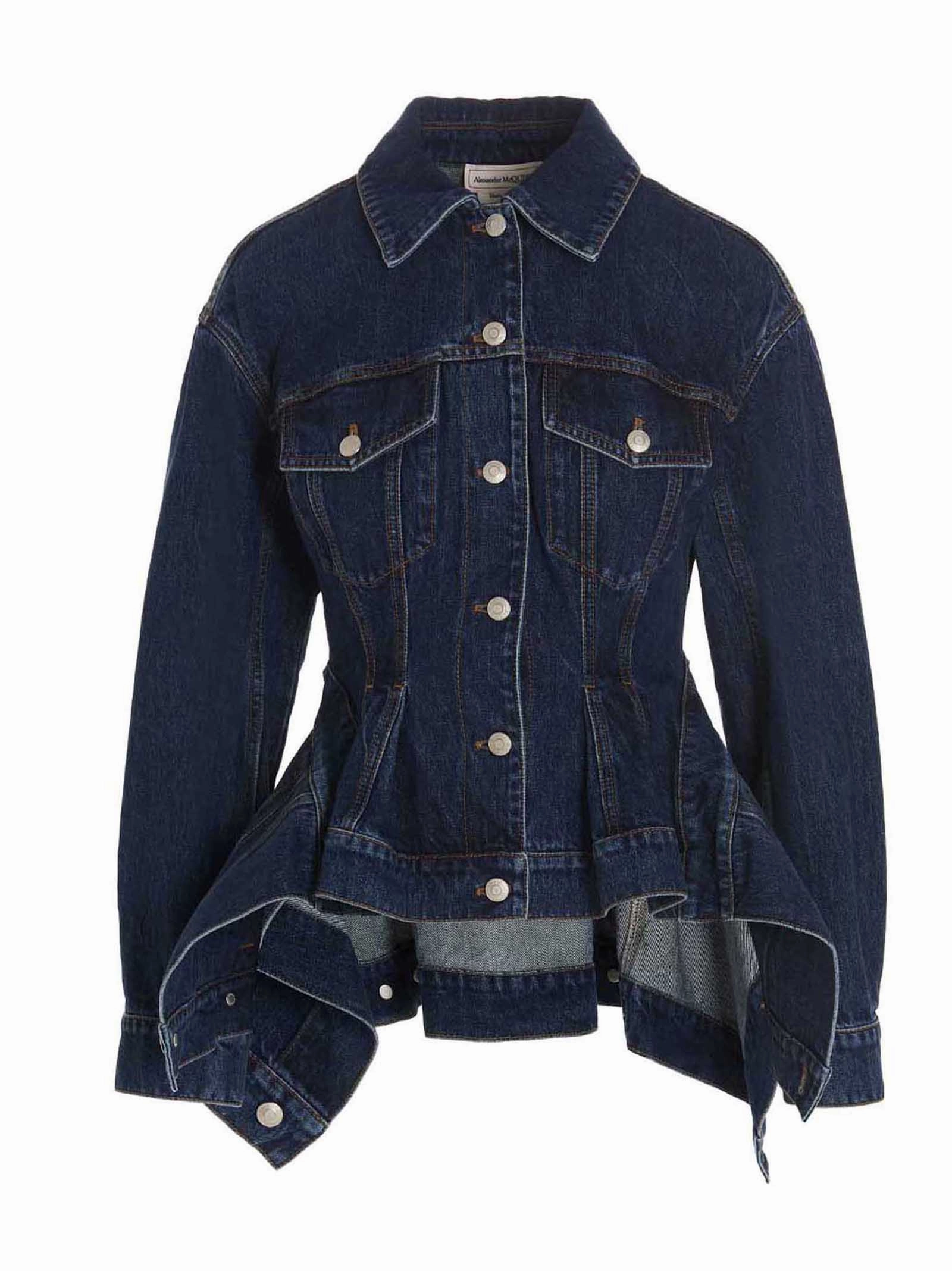 Alexander McQueen Peplum Ruffled Denim Jacket