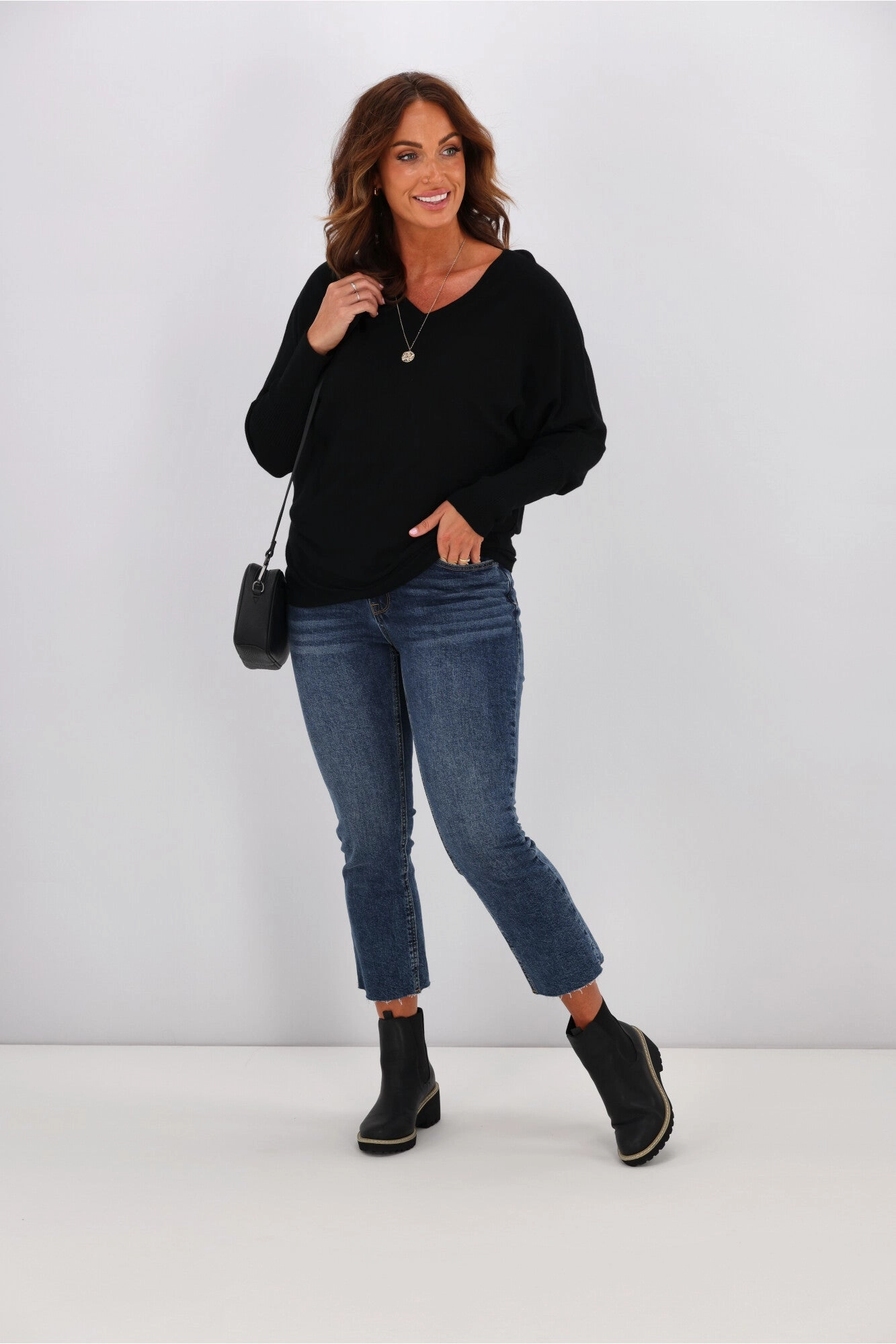 Alpine by Shine On Gigi Merino Batwing Top Black