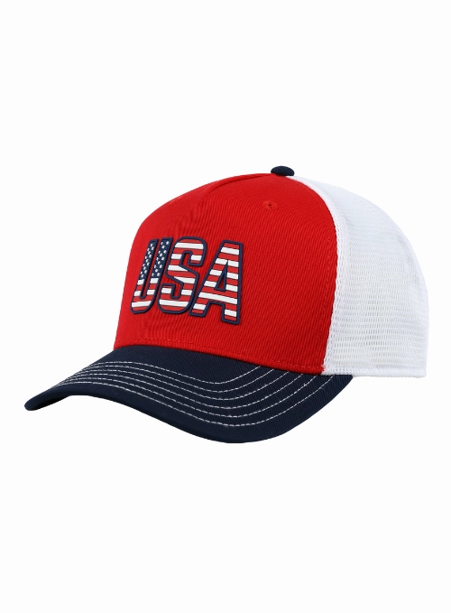 Americana Red. White and Blue Cotton Twill Stretch Mesh Back Cap