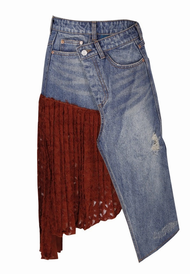 Andersson Bell Pleated Asymmetric Denim Skirt