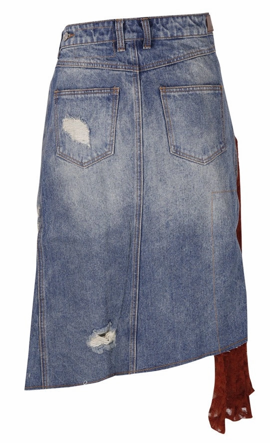 Andersson Bell Pleated Asymmetric Denim Skirt