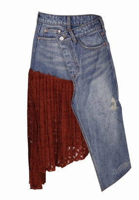 Andersson Bell Pleated Asymmetric Denim Skirt