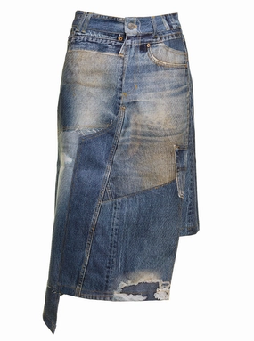 Andersson Bell Rework Print Asymmetrical Denim Skirt