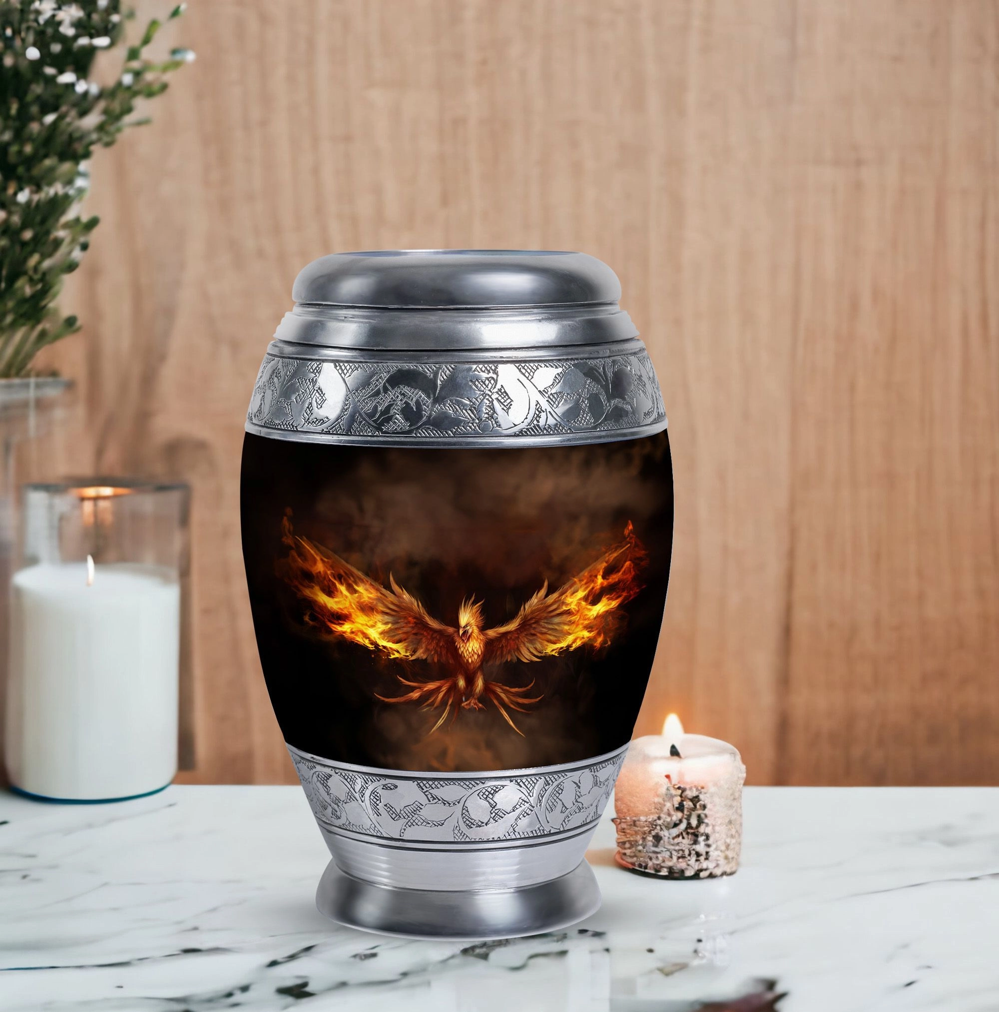 Angry Red Phoenix Memorial Urn | Phoenix Bird Container For Ashes