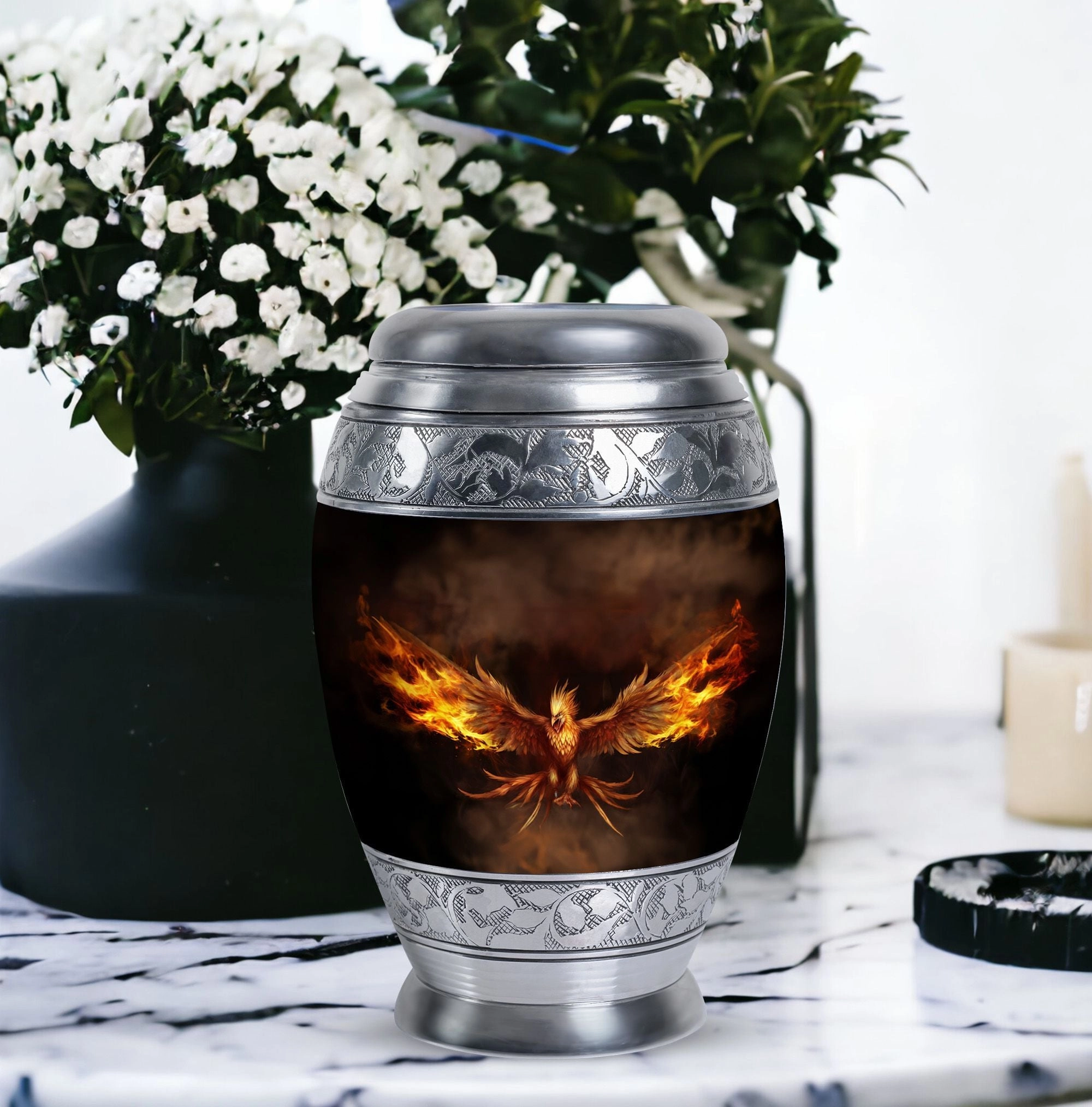 Angry Red Phoenix Memorial Urn | Phoenix Bird Container For Ashes