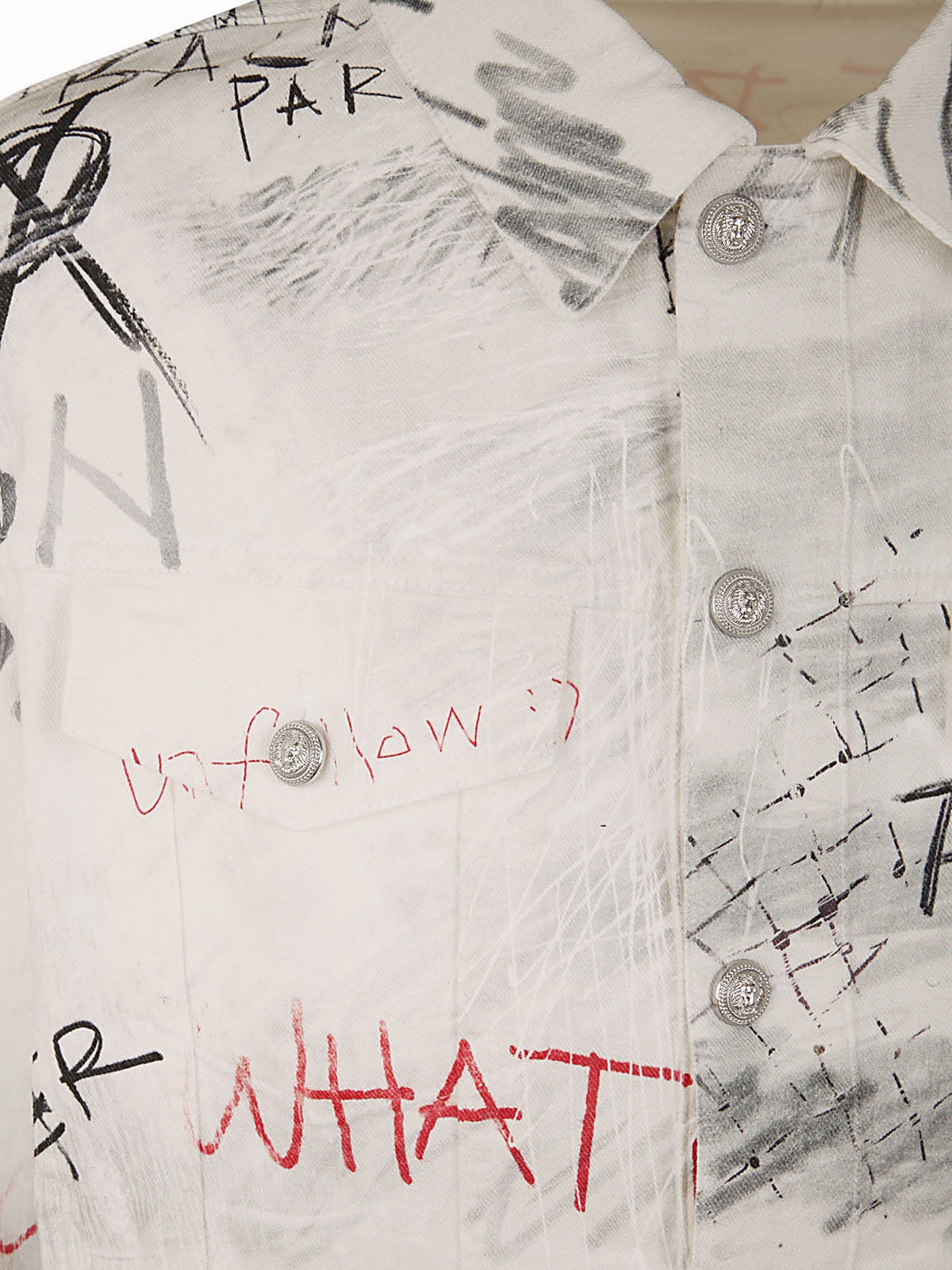 Balmain Graffiti Printed Buttoned Denim Jacket