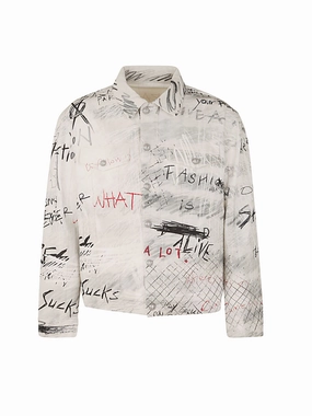 Balmain Graffiti Printed Buttoned Denim Jacket