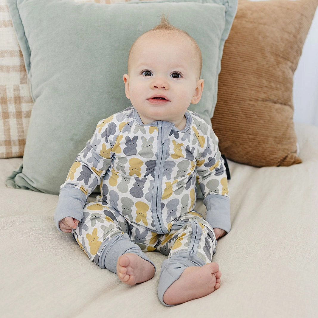 Bamboo Zipper Pajama - Dusty Blue Bunny