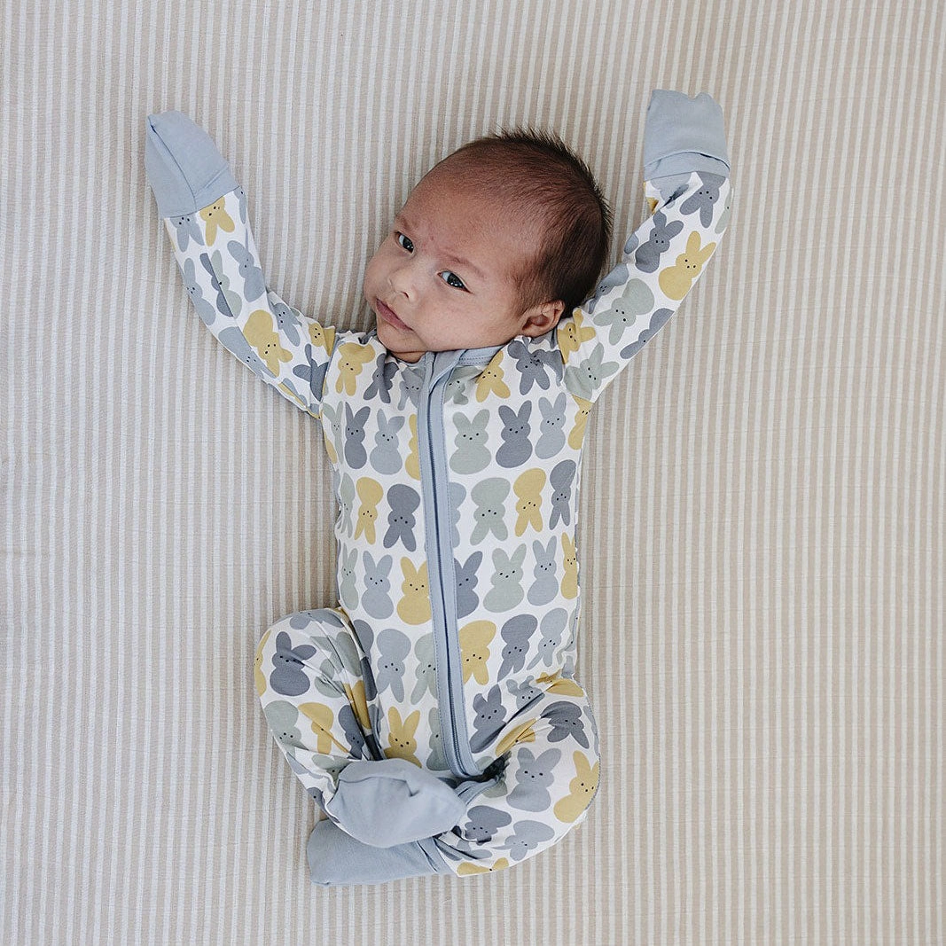 Bamboo Zipper Pajama - Dusty Blue Bunny