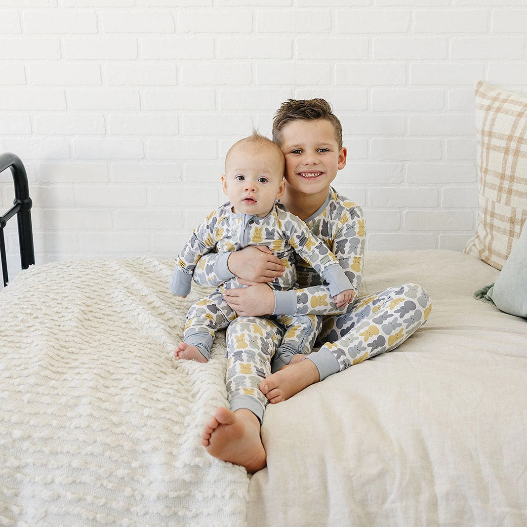 Bamboo Zipper Pajama - Dusty Blue Bunny