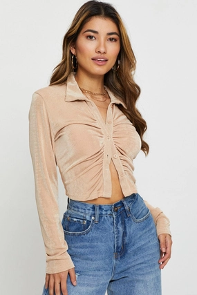 Beige Jersey Top Long Sleeve