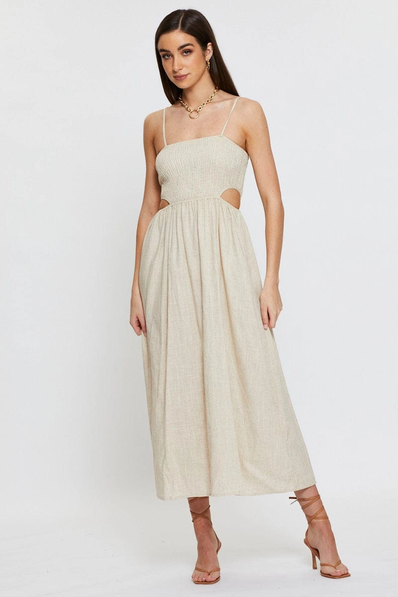 Beige Midi Dress Sleeveless