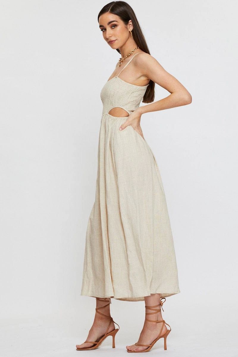 Beige Midi Dress Sleeveless