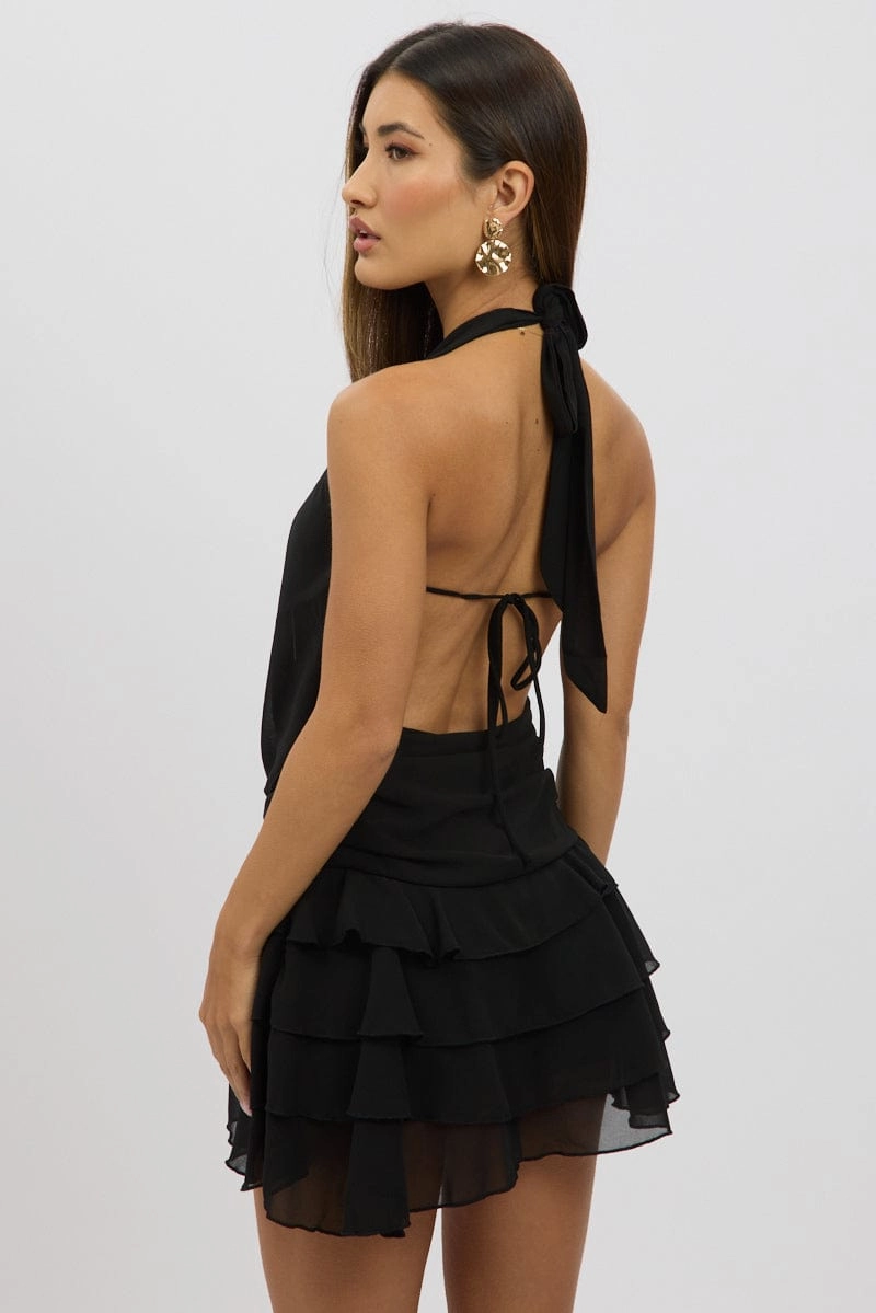 Black Cowl Neck Mini Dress