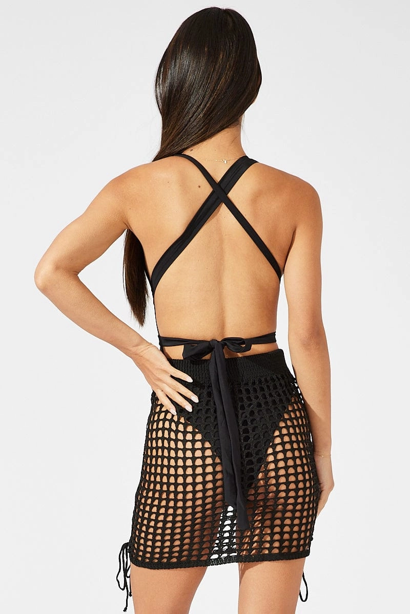 Black Crochet Beach Mini Skirt