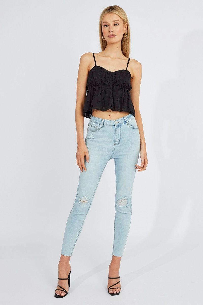 Black Eyelet Cami Top
