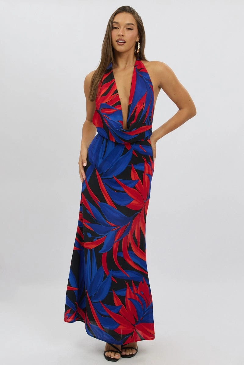 Black Floral Cowl Neck Maxi Dress