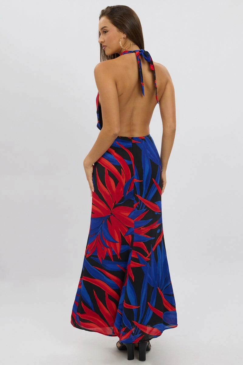 Black Floral Cowl Neck Maxi Dress