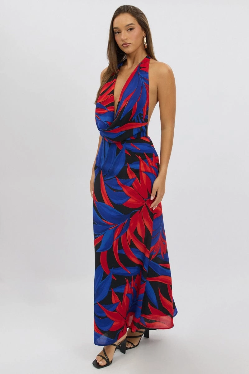 Black Floral Cowl Neck Maxi Dress