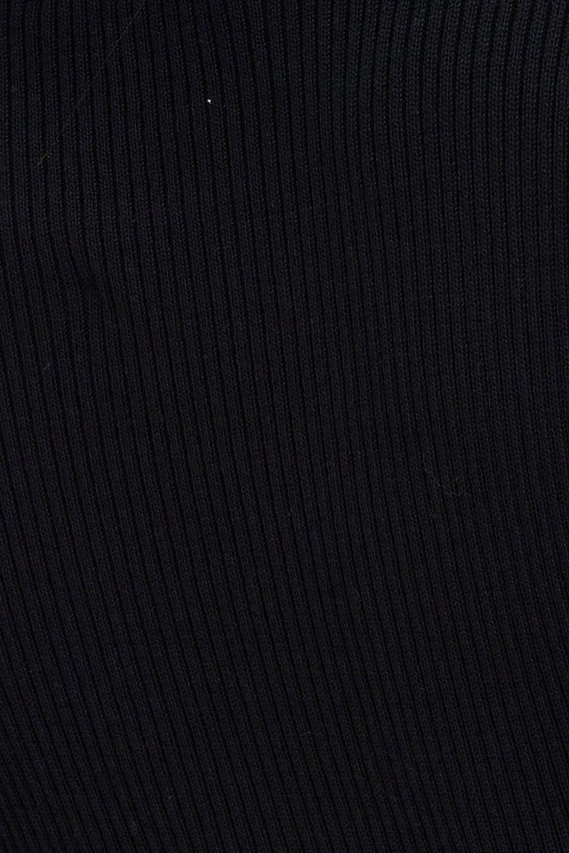 Black Knit Dress Sleeveless Round Neck Midi Shoulder Pad