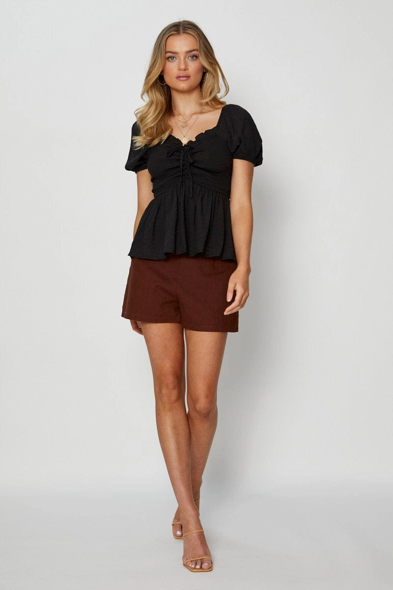 Black Peplum Top Short Sleeve