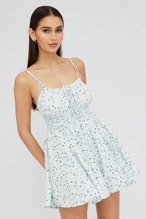 Blue Ditsy Ruffle Playsuit Sleeveless