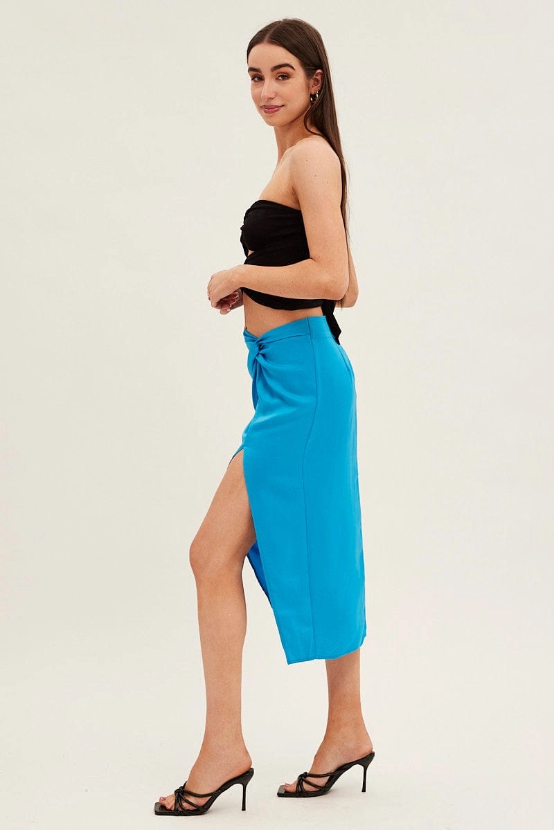 Blue Twist Midi Skirt