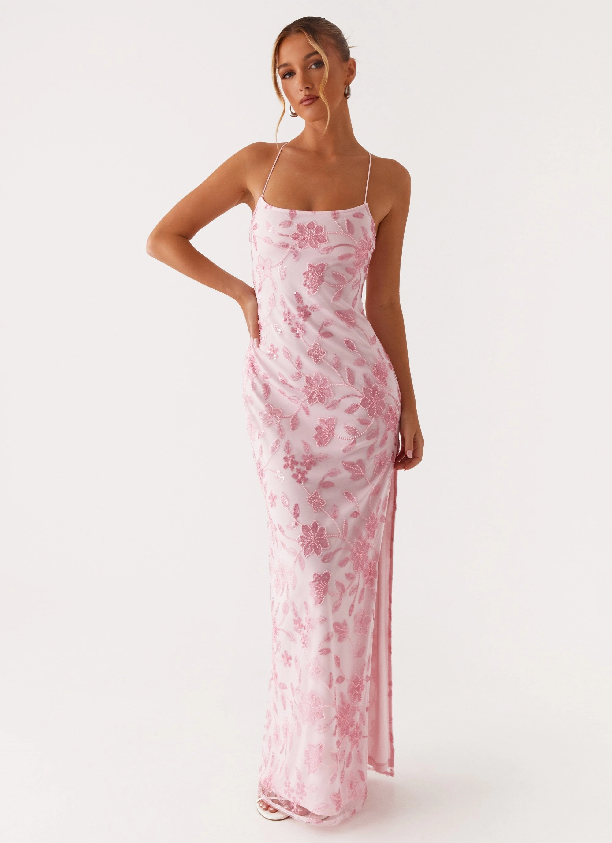 Bright Lights Beaded Maxi Dress - Pink