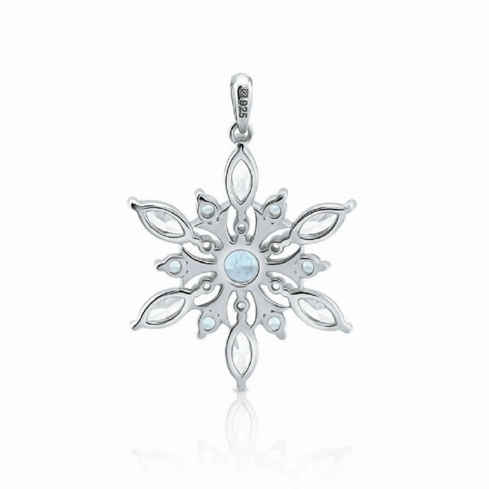 Brilliance Fine Jewelry Women's Simulated Blue Topaz Snowflake Pendant in Sterling Silver