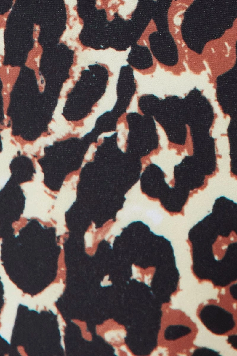 Brown Animal Print Tie Detail Bikini Set