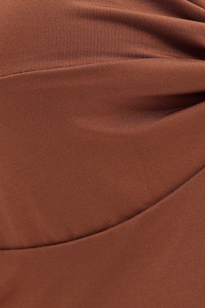 Brown Bodysuit Strapless Sweetheart Neckline Front Knot