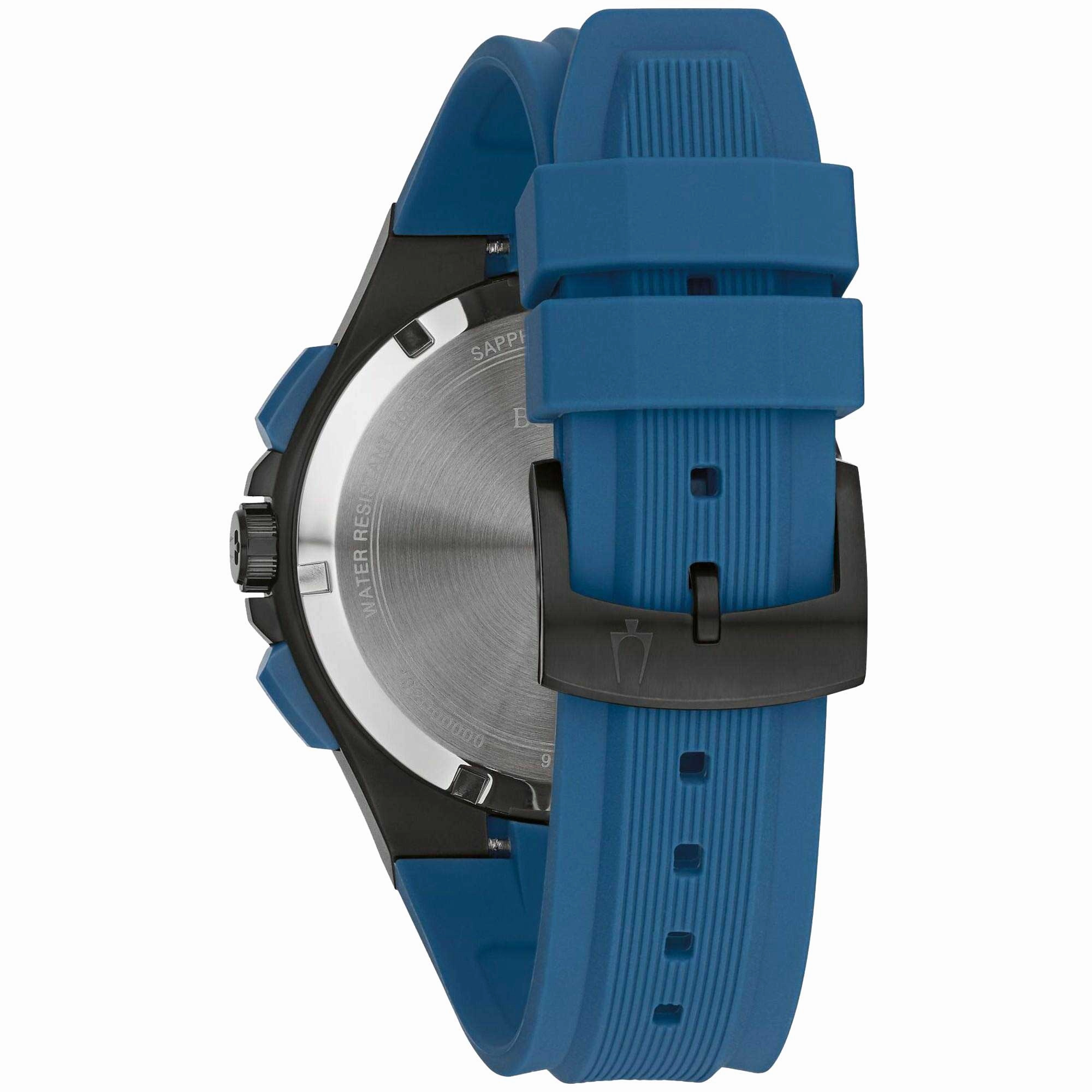 Bulova Men's Chronograph Watch - Maquina Dark Grey and Black Dial Blue Strap | 98B380