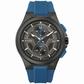Bulova Men's Chronograph Watch - Maquina Dark Grey and Black Dial Blue Strap | 98B380