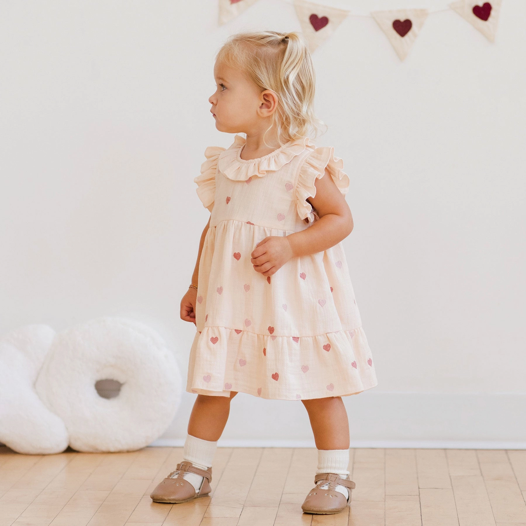 Charlotte Dress - Heart Embroidery - Antique