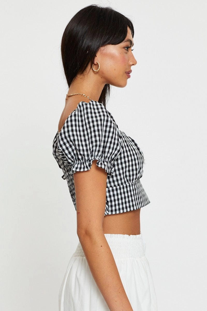 Check Crop Top Short Sleeve