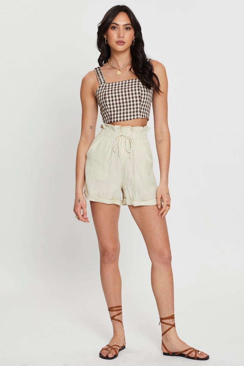 Check Crop Top Sleeveless Square Neck