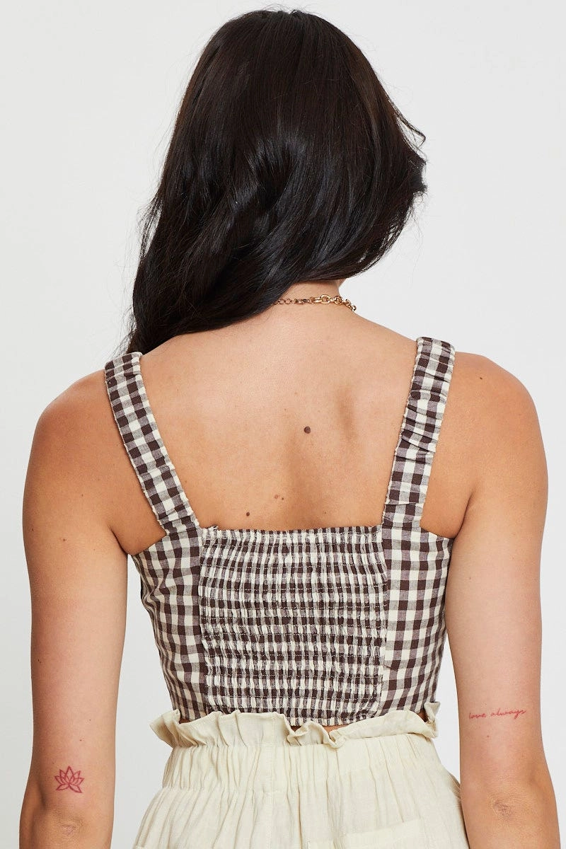 Check Crop Top Sleeveless Square Neck
