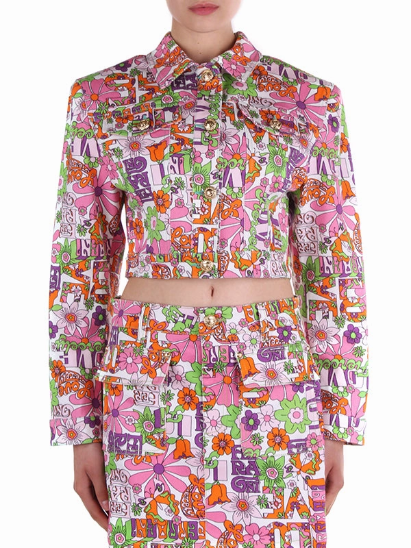 Chiara Ferragni Floral Printed Cropped Denim Jacket