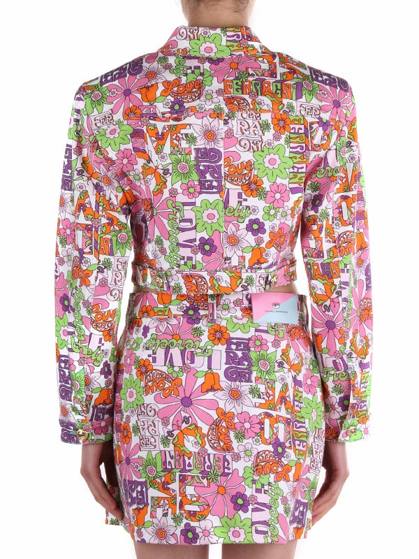 Chiara Ferragni Floral Printed Cropped Denim Jacket