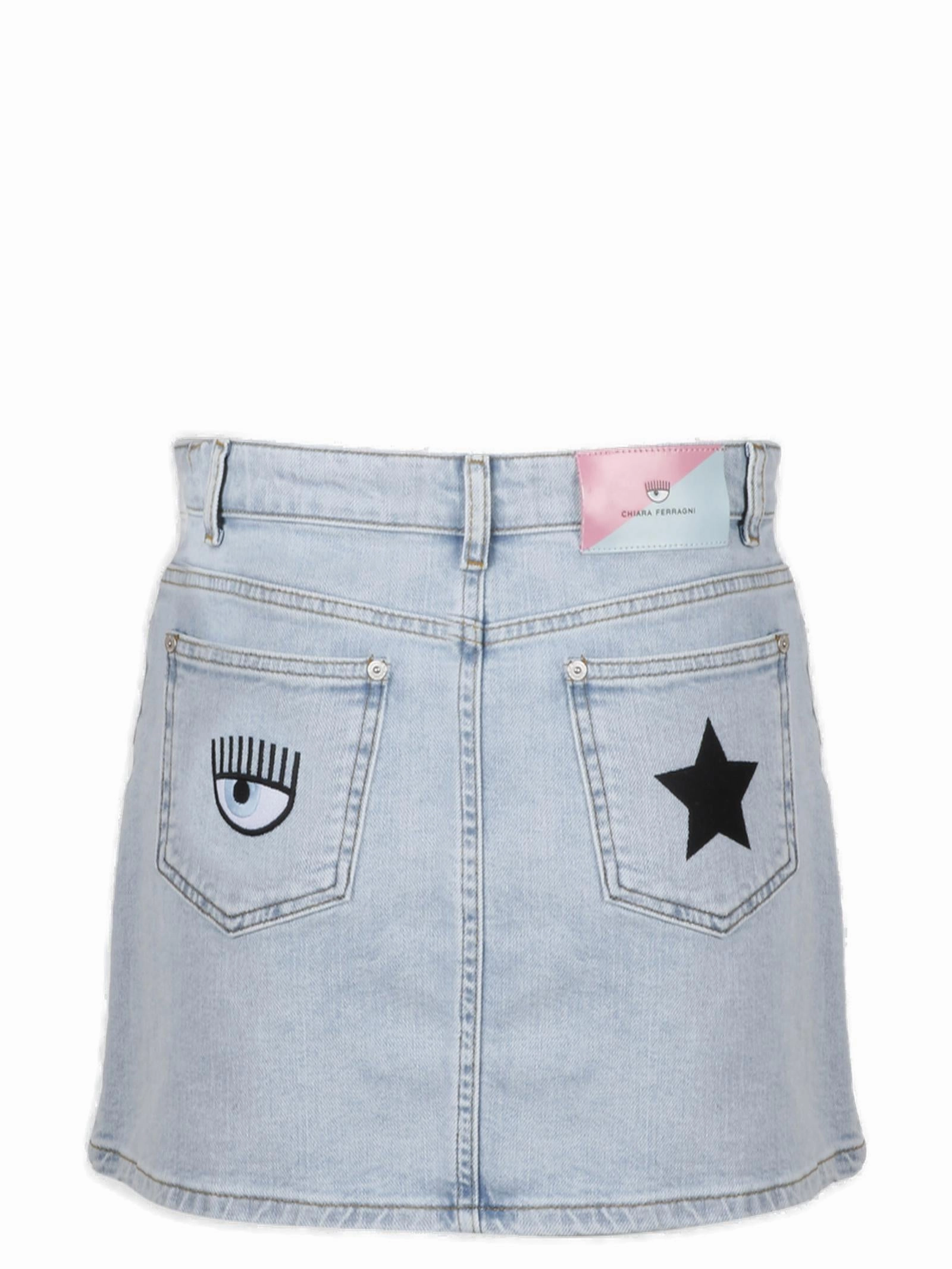 Chiara Ferragni Star Printed Denim Mini Skirt