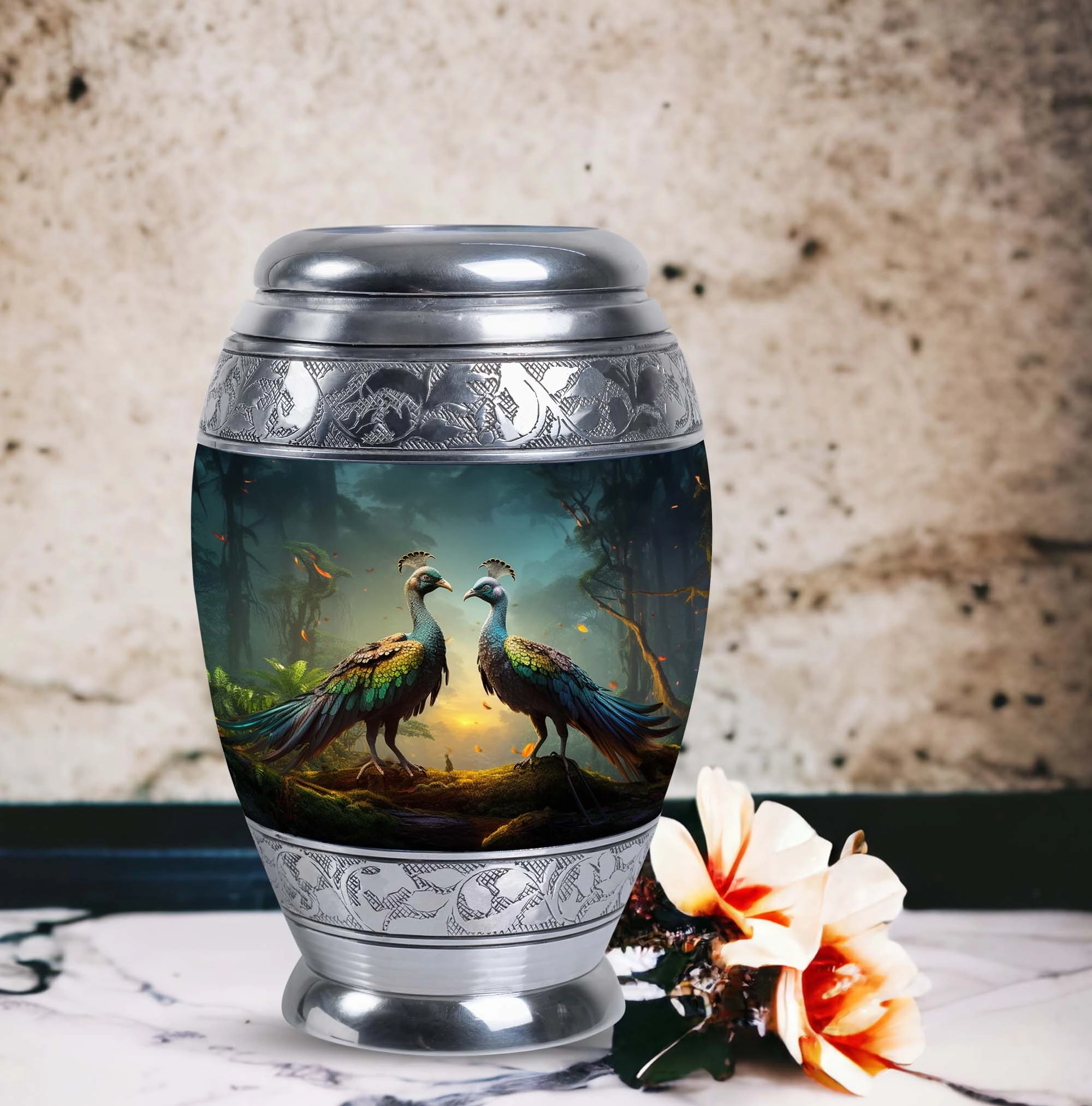 Chic Peacock Memorial Urn - Elegant Keepsake for Cherished Love