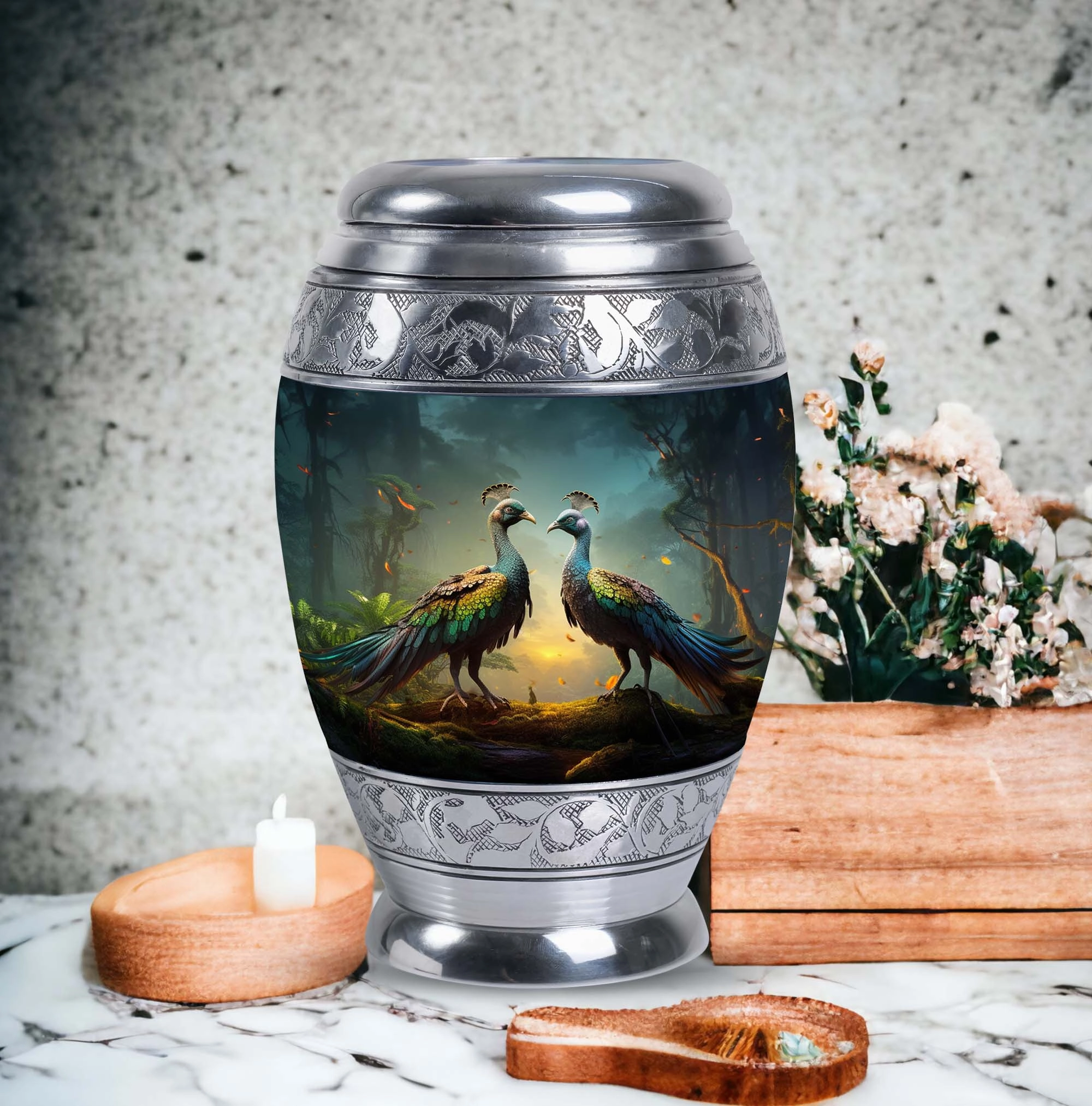 Chic Peacock Memorial Urn - Elegant Keepsake for Cherished Love