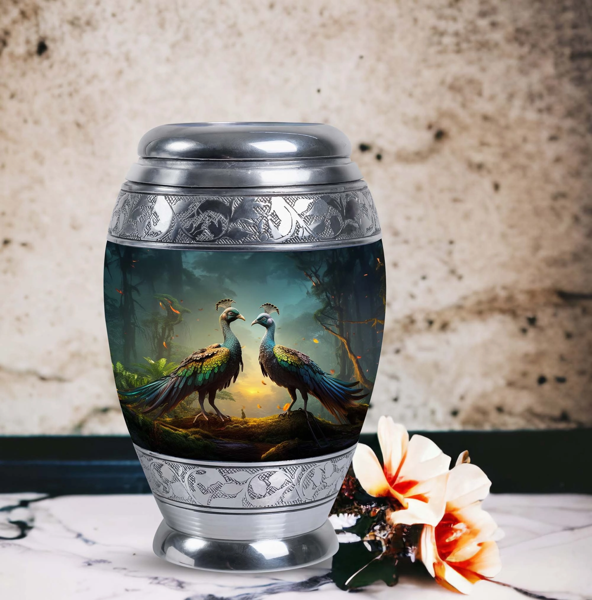 Chic Peacock Memorial Urn - Elegant Keepsake for Cherished Love